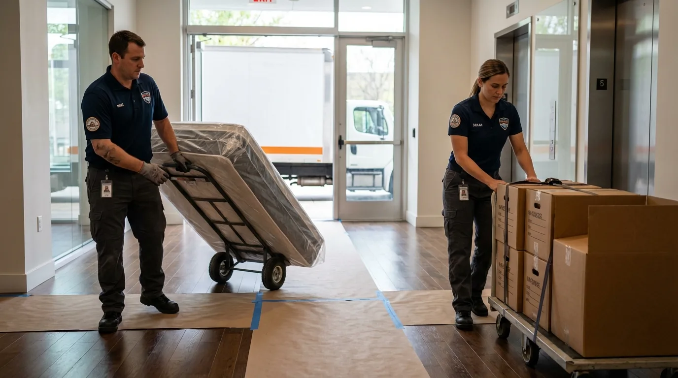 Professional apartment movers loading elevator in Luzerne, PA